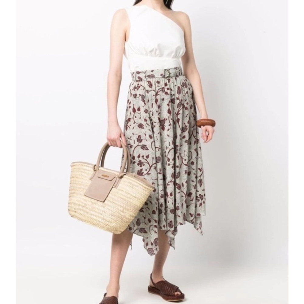 Ulla Johnson Ariana Handkerchief Belted Floral Silk Crepe De Chine Skirt